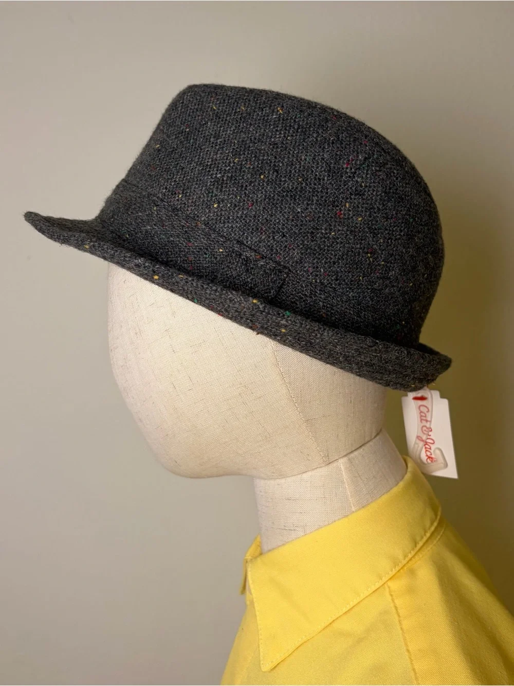 NWT Cat & Jack Boys Dark Grey Speckled Tweed Fedora Hat Size 2T-5T